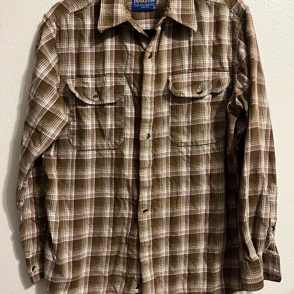 Pendleton Brown Plaid Casual Button Down Shirt - image 1